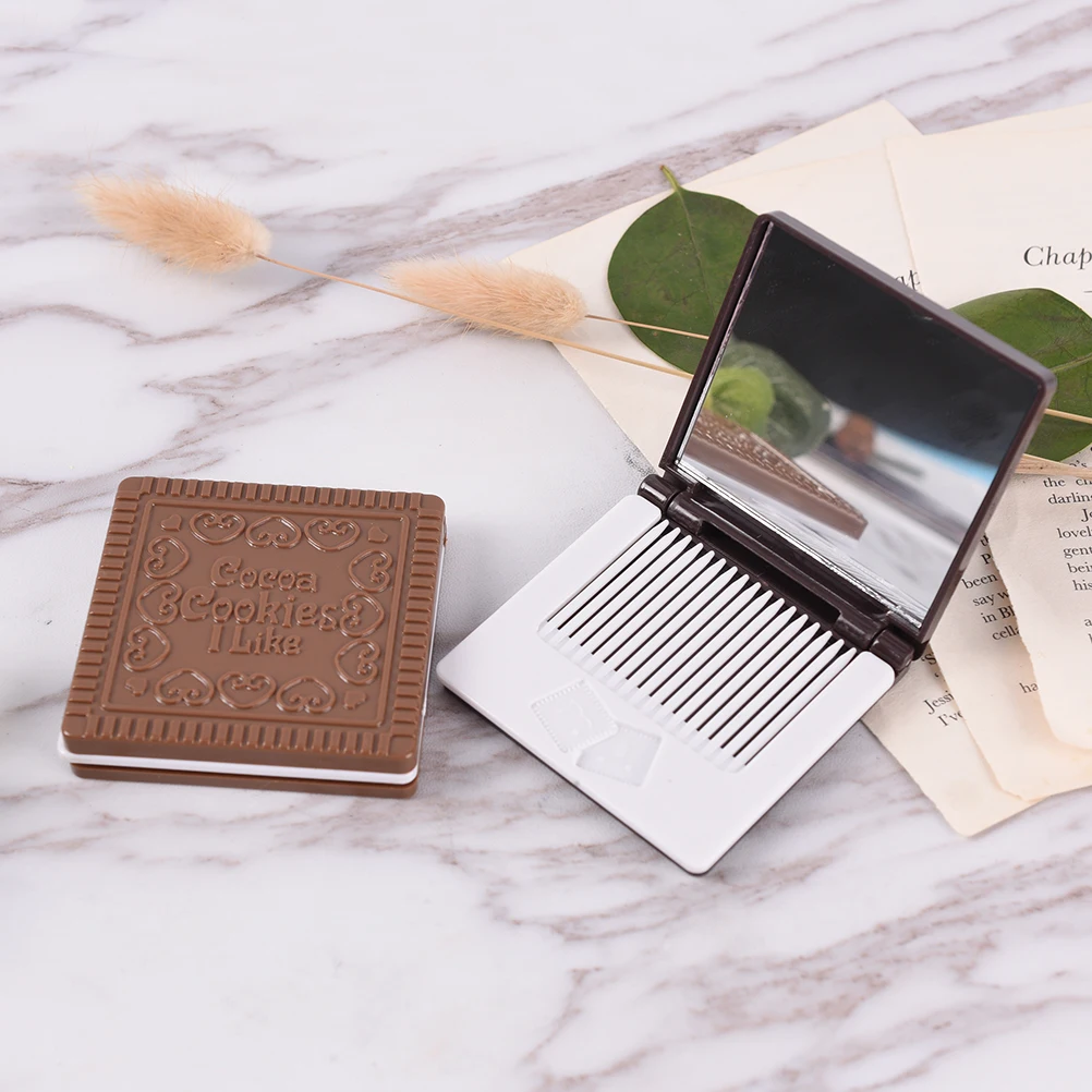 1Pc Foldable Square Makeup Mirrors Mini Comb & Mirror Set Layer Cake Cocoa Cookies with Beauty Accessories Tools New | Красота и