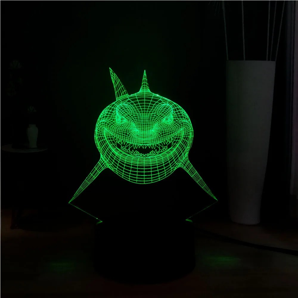 Креативный Акулья пасть животное 3D иллюзия 7 цветов Изменение RGB светодиодный