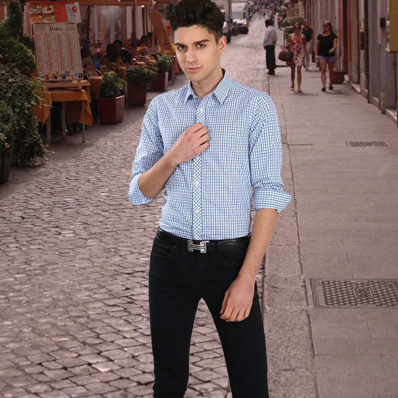 

Fashion Blue Men's shirts High quality Long sleeves Male Shirts Soft Mercerized cotton Slim fit Formal shirts Business casual