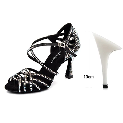 Black 10cm Ladingwu/Обувь для латинских танцев; Обувь для бальных танцев для девочек; обувь для танцев на квадратном каблуке для женщин; женская обувь для сальсы; мягкая удобная обувь на высоком каблуке - Цвет: Black 10cm