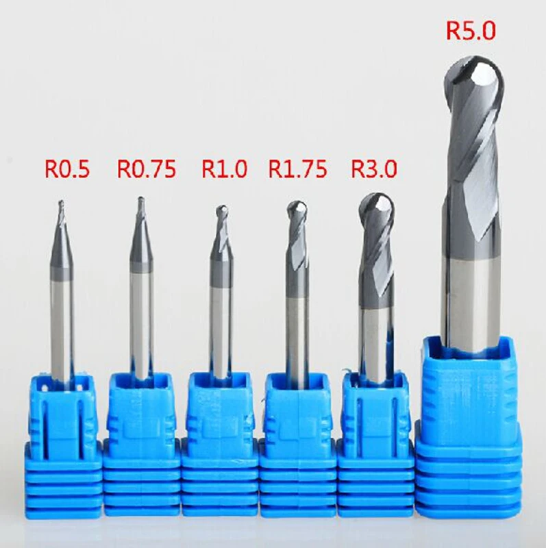 Фрезы шариковые карбидные AHNO с 2 канавками R0.5 R1.0 R1.5 R2.0 R2.5 R3.0 R3.5 R4.0 R4.5 R5.0 R6.0 HRC45|2