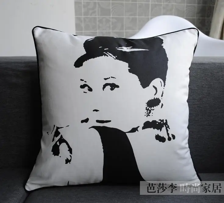 Новинка черно белая наволочка/чехол для подушки в стиле Одри/наволочки подушек
