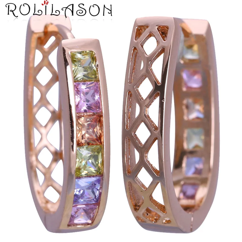 Женские серьги-кольца ROLILASON классические желтые золотистые юбилейные JE1164 |
