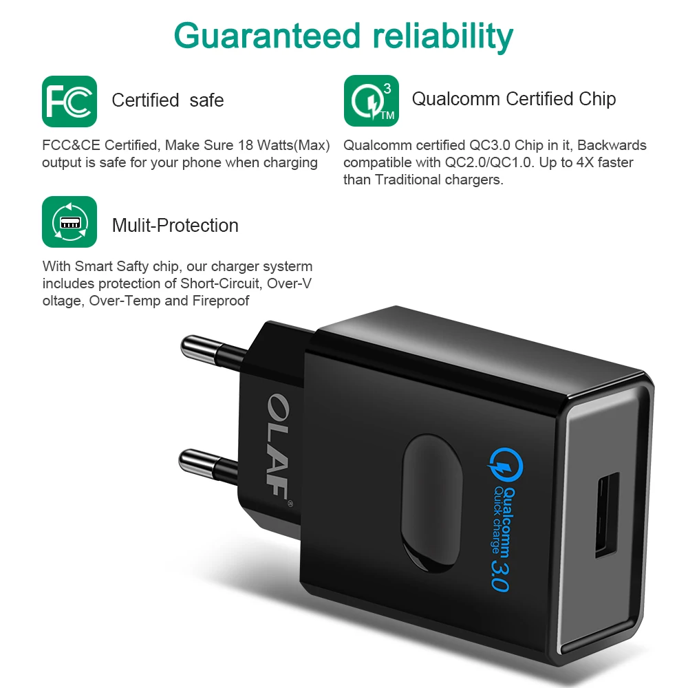 Зарядное устройство Olaf Quick Charge 3 0 мобильный телефон с вилкой EU/US/AU Для iphone qc