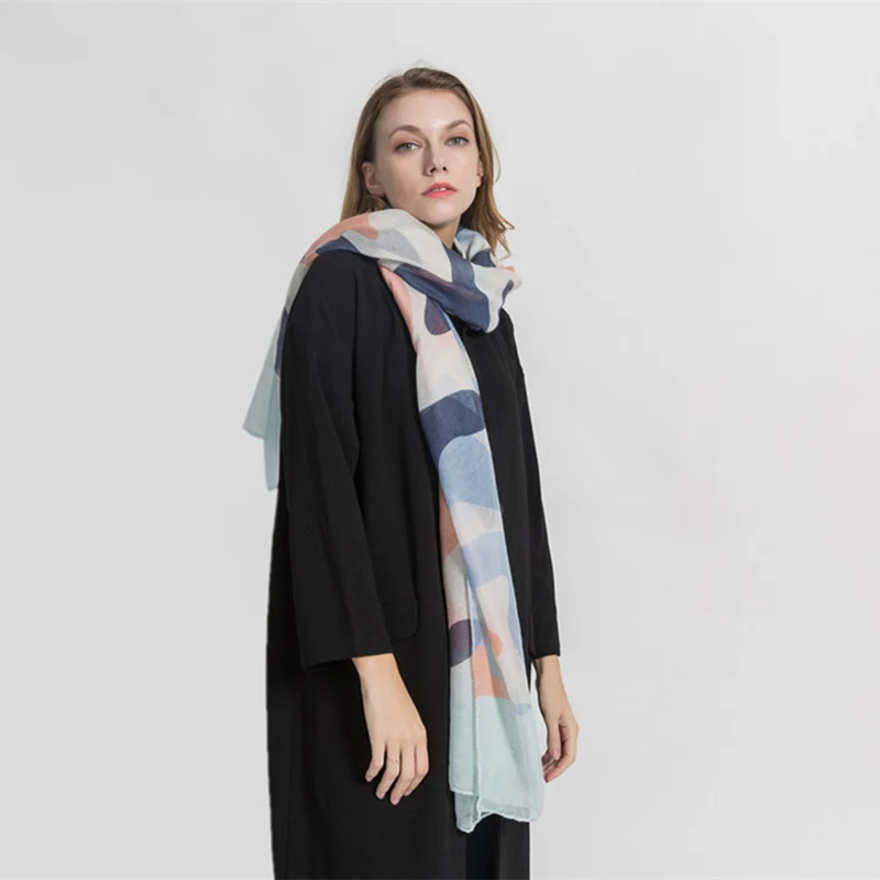 College style student Organza Scarf girl Geometric pattern printing Windproof temperament Scarves pashmina female hijab | Аксессуары для