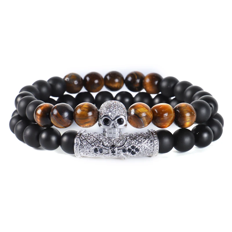 Браслеты для женщин Pulseras Mujer матовый оксин череп из каменных бус Набор браслетов