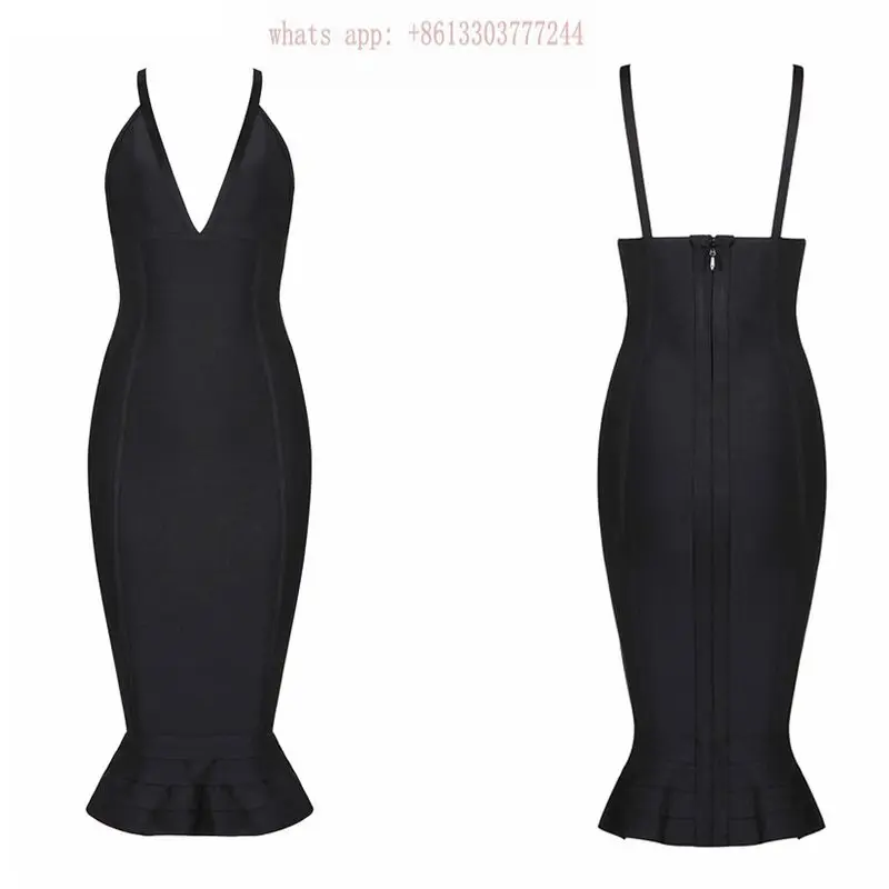 Черный Элегантный midi Русалка платье осень бинты Платья Женская vestido С НАБОРНЫМИ БРЕТЕЛЬКАМИ спинки короткое платье короткое вечернее платье - Цвет: Черный
