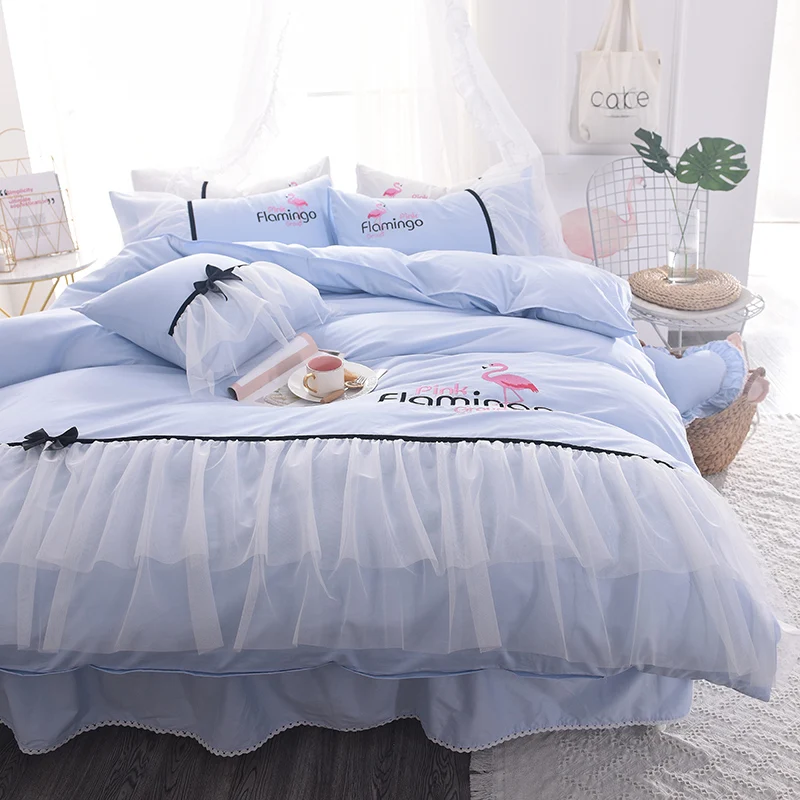 Бесплатная доставка 100% хлопок простой кружевной комплект постельного белья