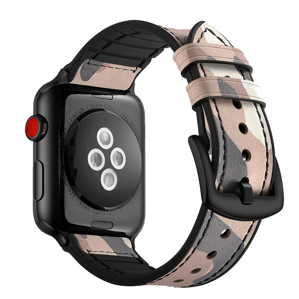 Натуральная кожа силиконовые Ремешки для наручных часов для Apple Watch серии 4/3/2/1, 38, 42 мм, версия 40/44 мм спортивные военные часы, ремешок на запястье браслет