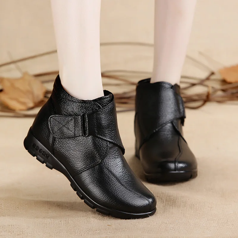 

new ankle boots women genuine leather flat snow boots casual shoes woman thickening warm women boots hjm89