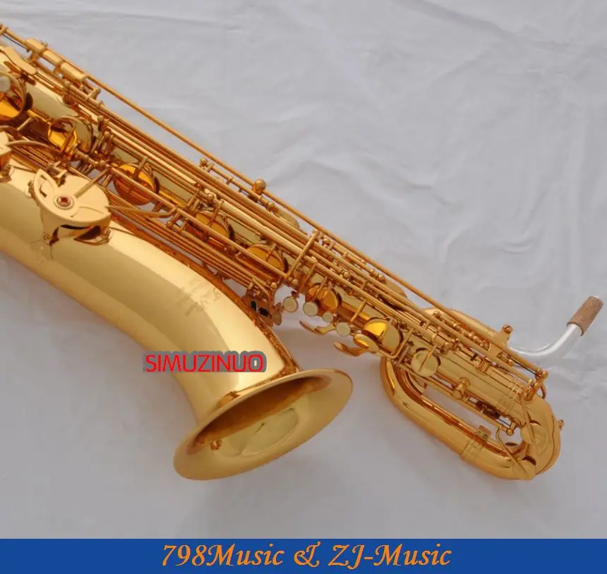 

Поддержка профессионального золотого баритона саксофона Sax High F # W/кожаная искусственная кожа-Abalone кнопки