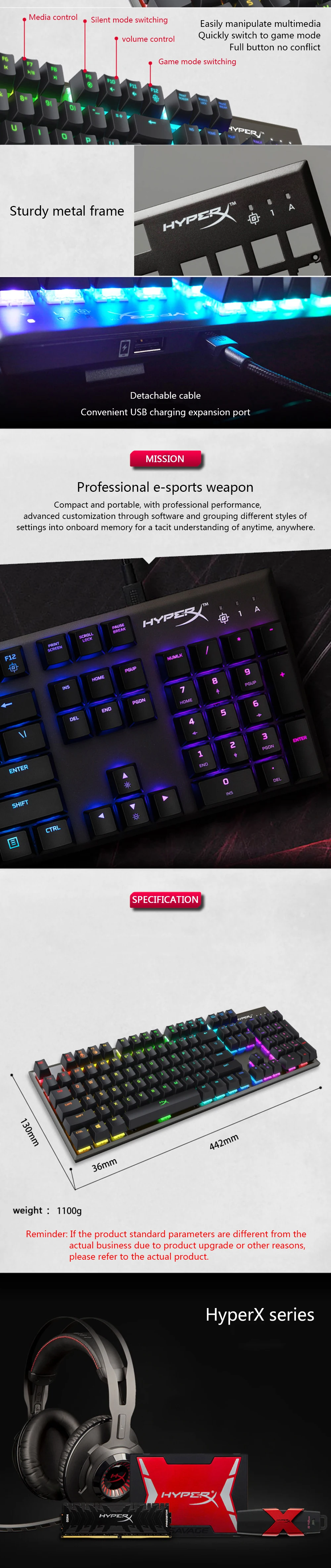 KINGSTON E-sports клавиатура HyperX Alloy FPS RGB игровая клавиатура металлическая панель механическая клавиатура динамические эффекты