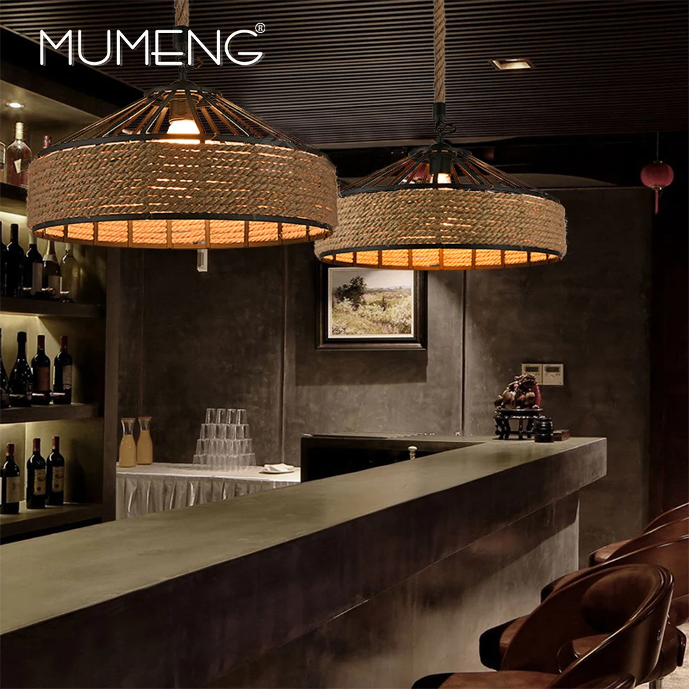 MUMENG Ретро промышленный пеньковый Канат подвесной светильник светодиодный