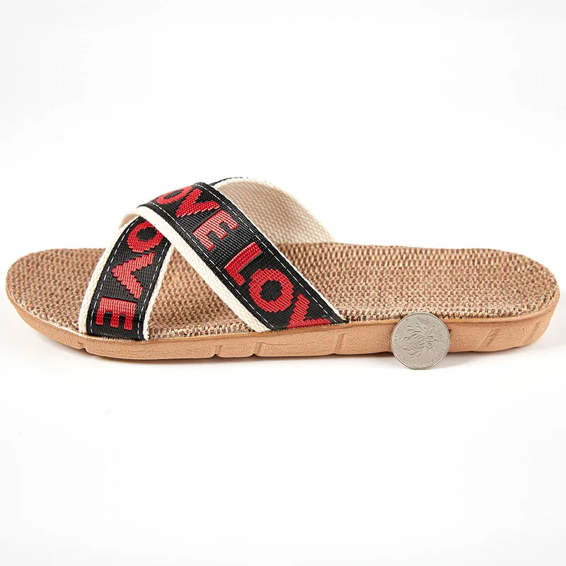 FAYUEKEY/летние мужские льняные домашние тапочки с надписью Love Пляжные Нескользящие