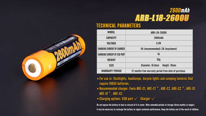 Fenix ARB L18 2600U USB Перезаряжаемый 2600mAh литий ионный аккумулятор|Портативные