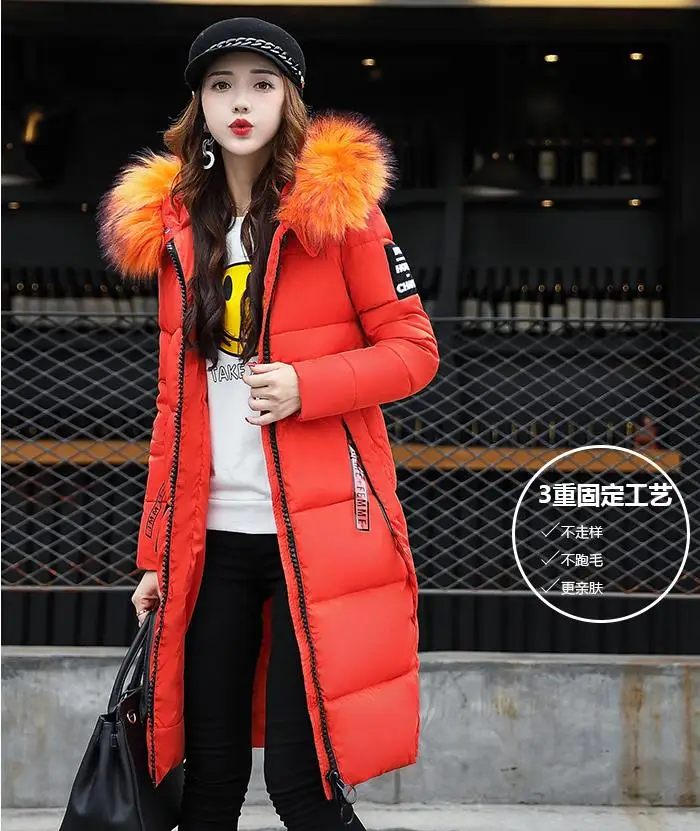 Winter Women Hooded Coat Fur Collar Thicken Warm Long Jacket women's coat girls long slim big fur jacket Down Parka | Женская одежда