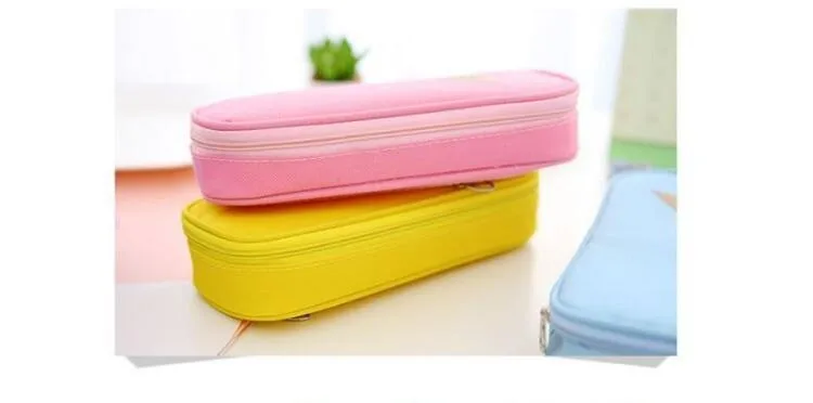 Cute Macaron Colors Big Canvas Pencil Case For Girls Kawaii Pencil Box Pen Case School Supplies Stationery
