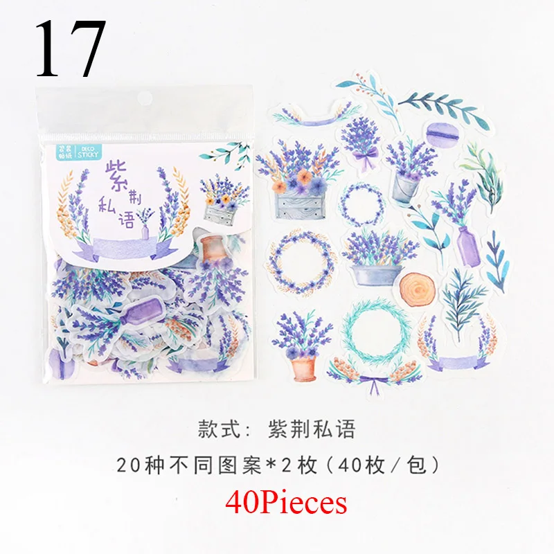 17 40 шт./упак. Новинка Животные цветок стикеры на клейкой основе с adorablestickers милые канцелярские принадлежности настенные наклейки для детской DIY дневник в стиле Скрапбукинг - Цвет: 17