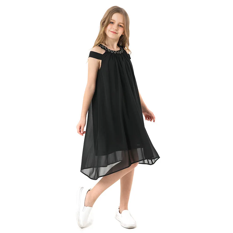 Черное однотонное шифоновое платье принцессы с открытыми плечами Сетчатое