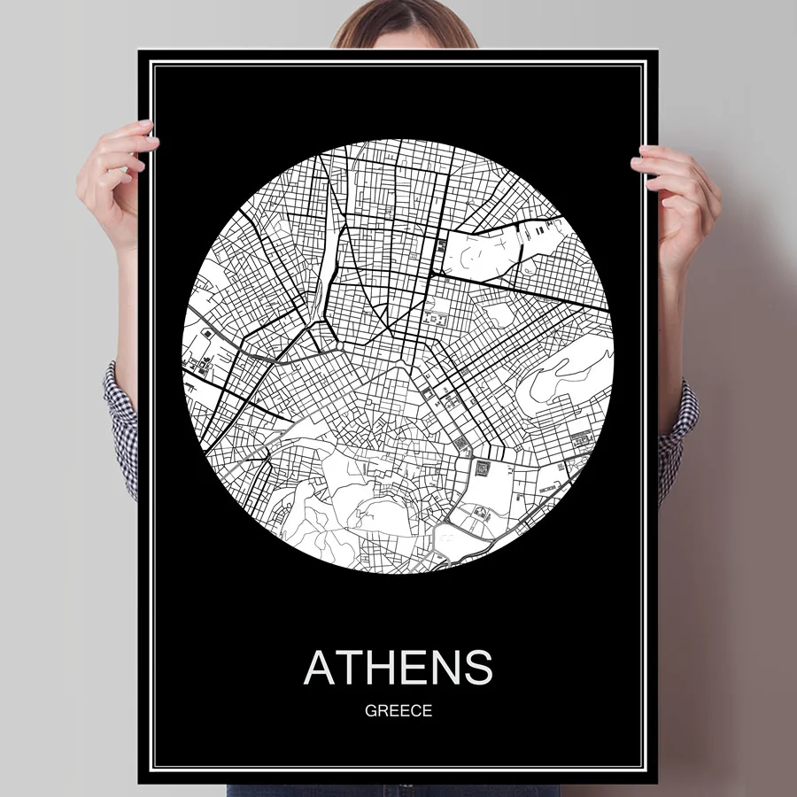 ATHENS Мире Карта города Амстердам Нидерланды принт плакатная бумага или холст печати стены Стикеры для бар паб кафе Гостиная домашний декор - Цвет: ATHENS