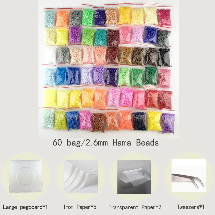 60 colors Мини 2,6 perler/Хама бусины PUPUKOU бусины и инструмент 2,6 мм pegboard обучающая игрушка предохранитель бисера головоломки 3D для детей - Цвет: 60 colors
