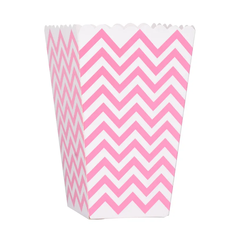 hot pink chevron 6 шт. коробка для попкорна красочные шеврон полосы в горошек Подарочная вечерние коробка партии Фавор Свадебные поп вечерние кукурузы украшения сумки Лут золото - Цвет: hot pink chevron