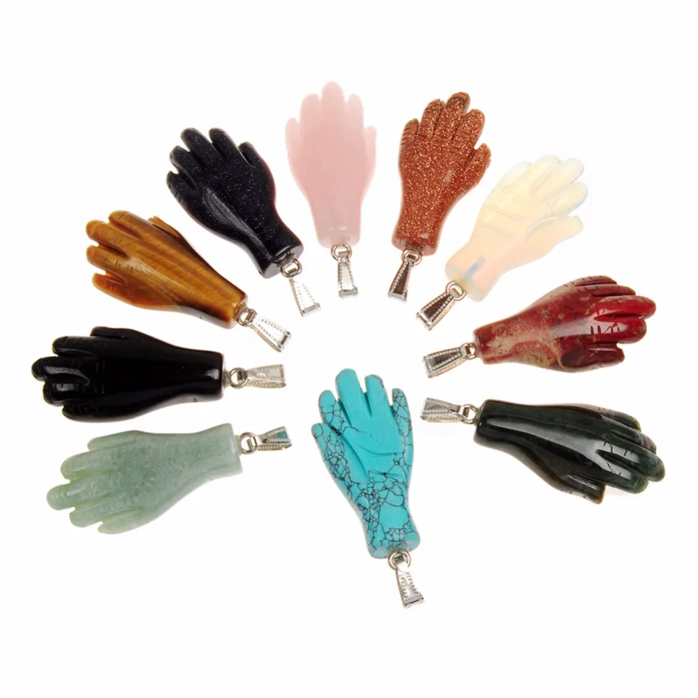 

Druzy Fashion Mixed Natural Stone Pendants Charms Carved Hamsa Hand Palm Pendants For Jewelry Making 3pcs/lot Free Shipping