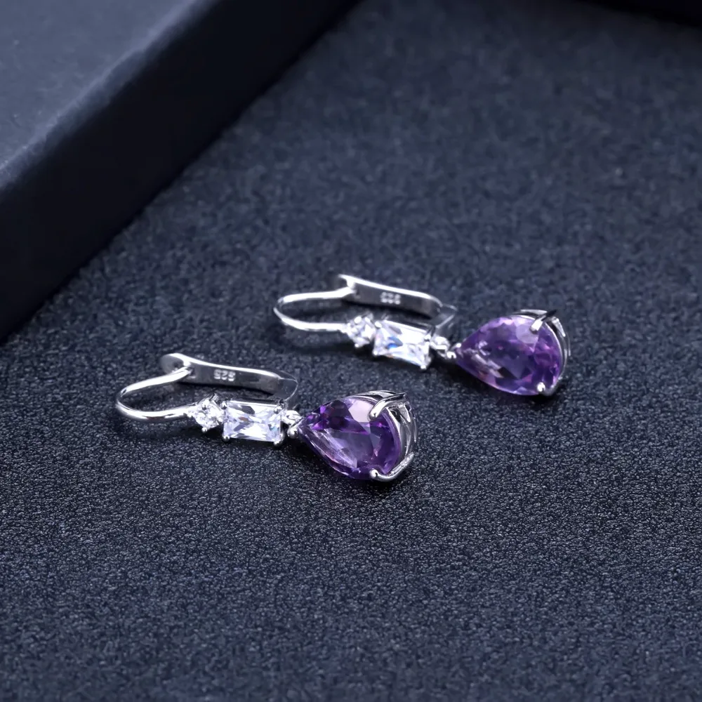 Серьги-подвески женские из серебра 925 пробы с натуральным аметистом карата |