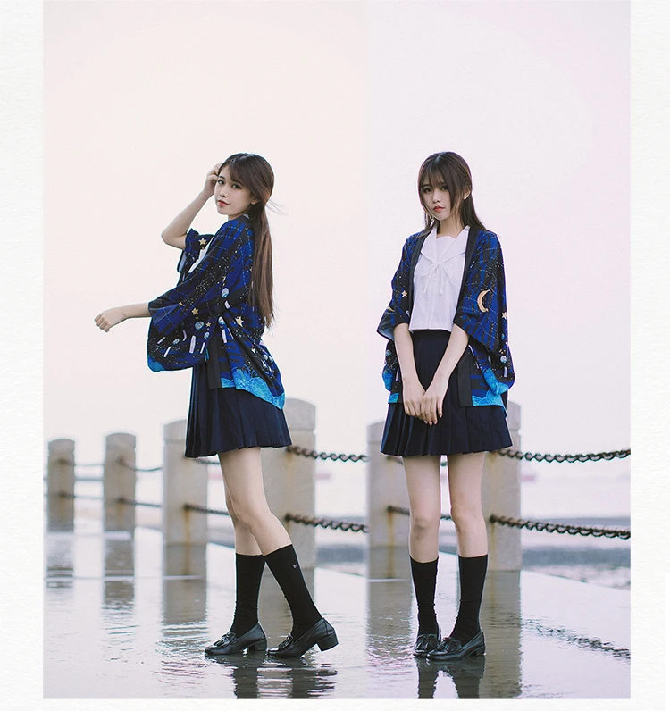 Japanese Style Star Moon Windbell Print Kimono Haori Yukata Fashion Summer Sunscreen Cardigan Coat Women Men Cosplay Couple Tops
