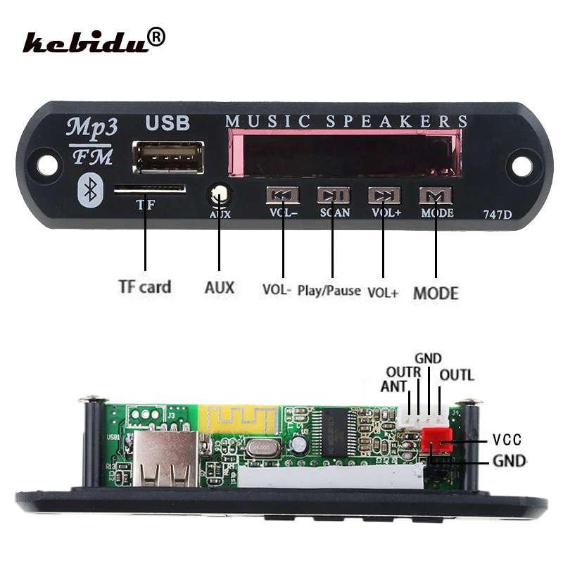 Kebidu 5 в 12 В 24 WMA MP3 аудио 3 мм плеер декодер плата USB TF радио FM AUX беспроводной Bluetooth