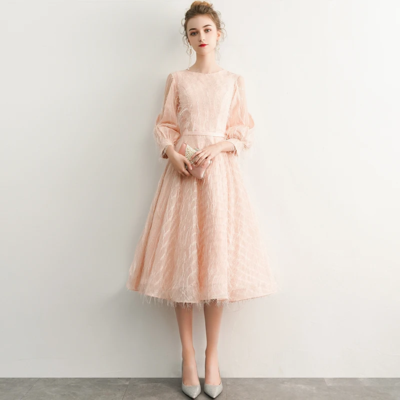 Weiyin Robe de Soiree Courte розовое винтажное кружевное вечернее платье короткое вечернее платье с поясом Vestido de Festa WY1410