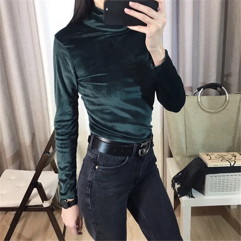 GCAROL Новое поступление осень зима для женщин Pleuche водолазка свитер стрейч высокое качество гладкий толстый пуловер основные теплые OL Топы