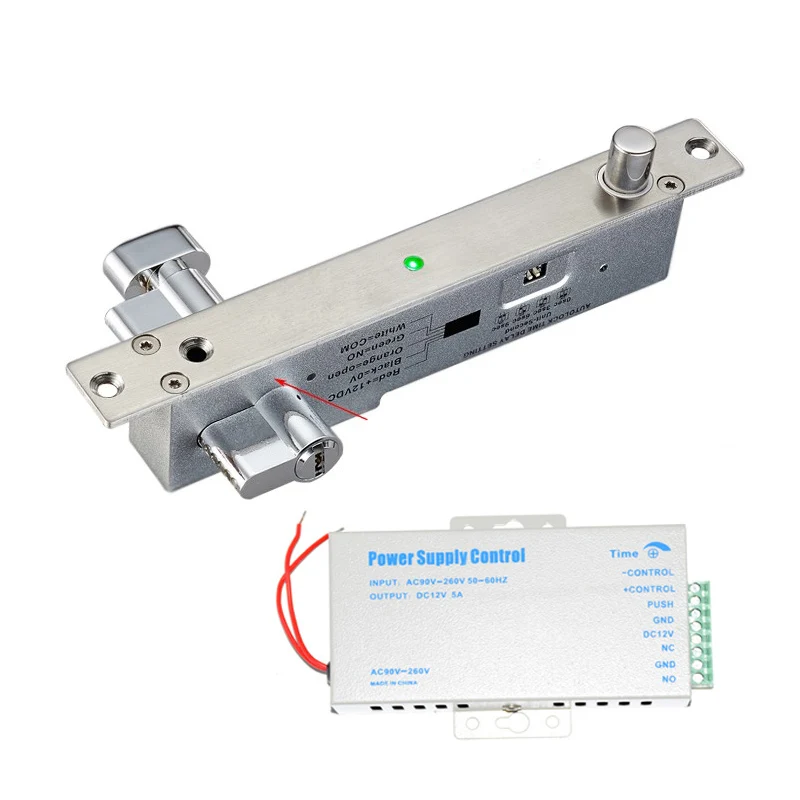 with power supply 12 В постоянного тока Электрический замок, защищенный от сбоя, Электрический Болт с замком Mort, Мощность цилиндра для разблокировки аварийного механического ключа - Цвет: with power supply