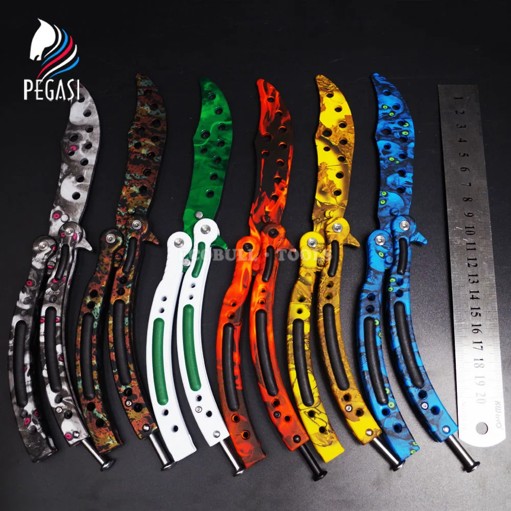 PEGASI CS GO тренировочный нож бабочка счетчик удара Коготь Karambit игра складной Радужный тренировочный нож тупое лезвие без края
