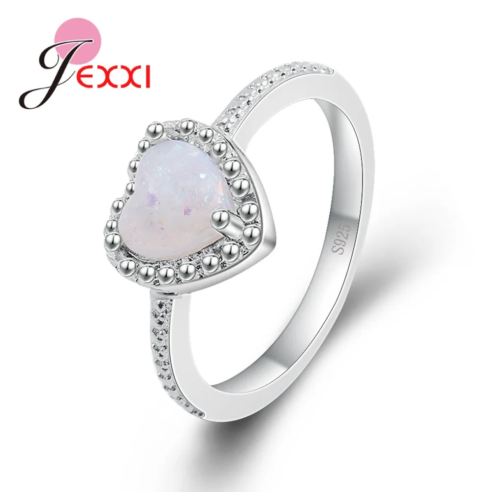 

1Pcs Fashion White Fire Opal Simple Heart Ring For Ladies Attending Cocktail Party Dress Charm Factory Direct-Selling