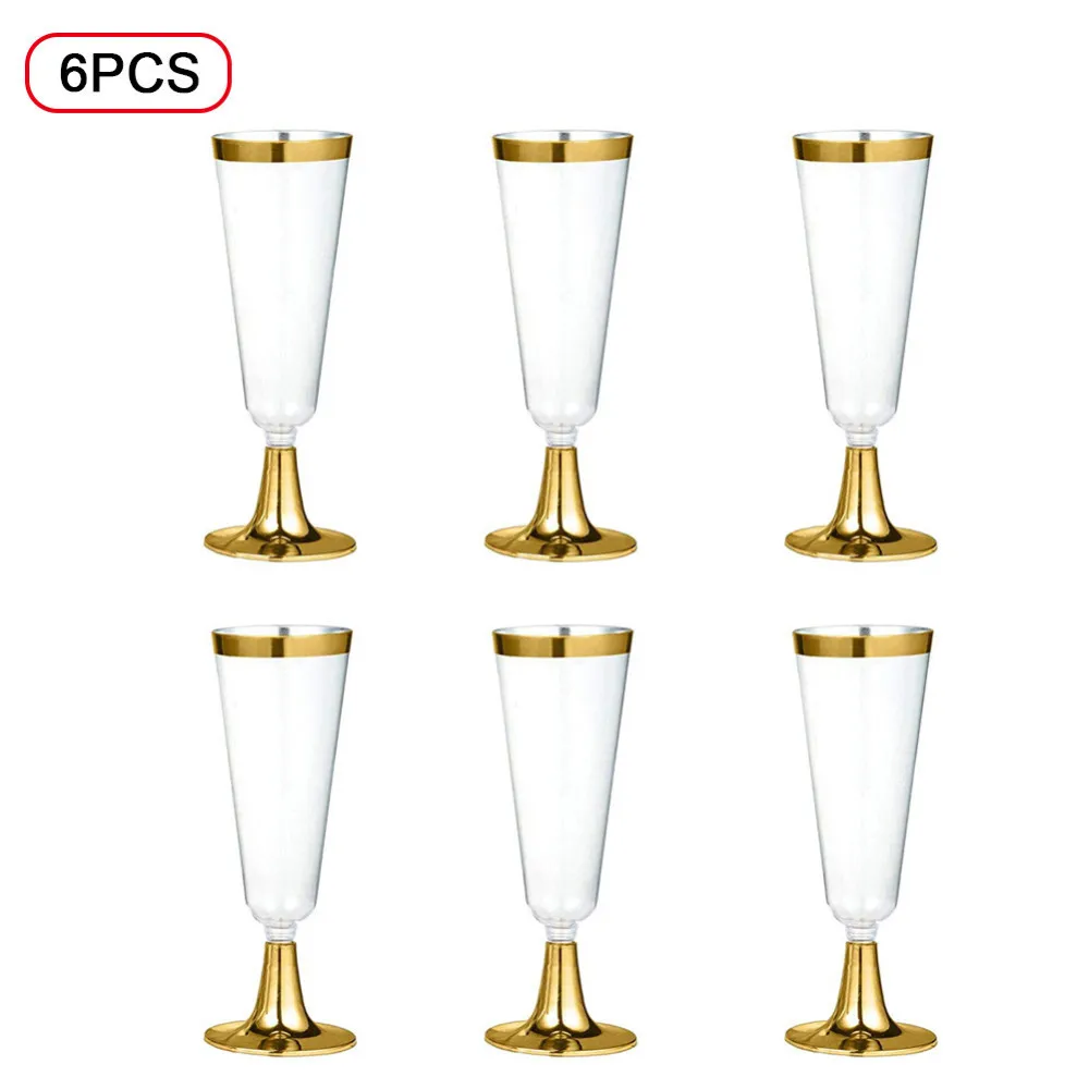 Gold 6 шт./компл. 150ml одноразовые Пластик красное вино Стекло Свадьба тостов шампанское флейты Стекло es вечерние свадебные коктейльные стаканы - Цвет: Gold