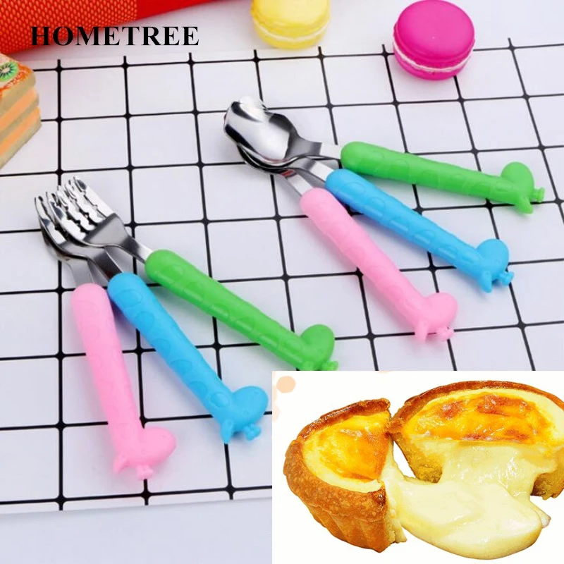 

HOMETREE New Cartoon Giraffe Tableware Stainless Steel Travel Kids Adult Cutlery Fork Spoon Set Gift for Child Dinnerware H507