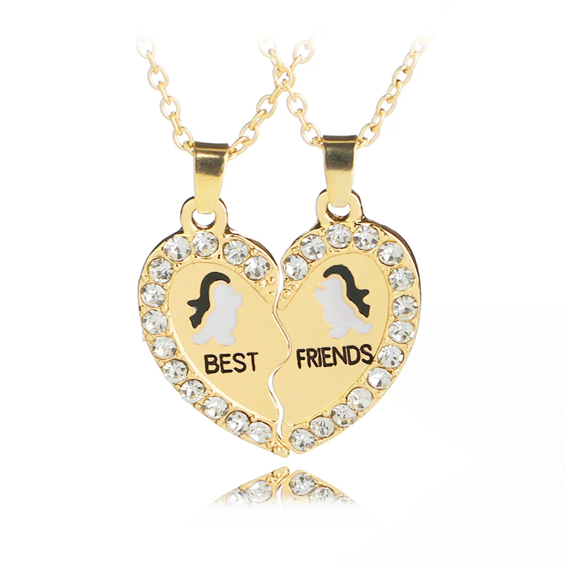 

Necklace Heart Pendant Detachable Popular Personality Fashion Necklace Alloy Rhinestone Best Friend Necklace Pendant Gift