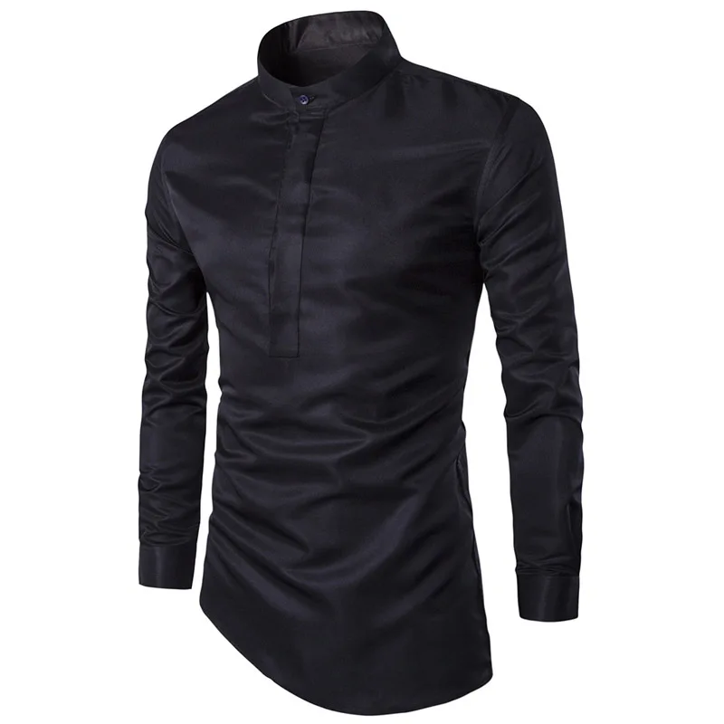 AOWOFS мужские рубашки Повседневное воротник-стойка Slim Fit с длинным рукавом Хенли