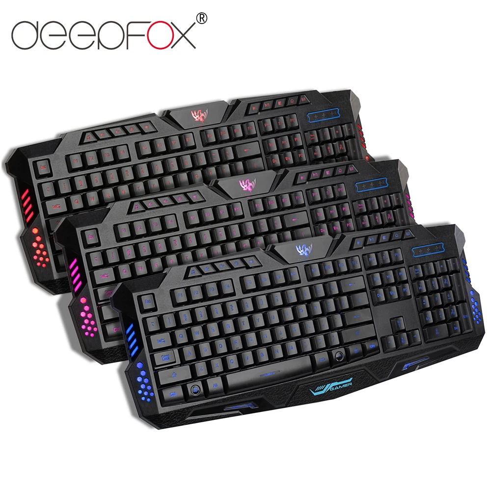 Компьютерная игровая клавиатура DeepFox трехцветная с подсветкой и питанием от USB