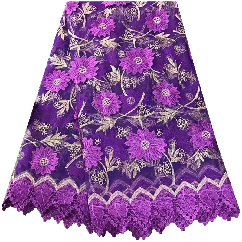 Высококачественная нигерийская 3D Свадебная кружевная ткань фиолетовые