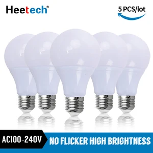 Светодиодная лампа E27 5 шт.лот, светодиодная лампа 3 Вт, 5 Вт, 7 Вт, 9 Вт, 12 Вт, 15 Вт, 18 Вт, лампа точечного светильника, настольная лампа AC 110 В, 220 В, 240 в, Холодныйтеплый белый свет