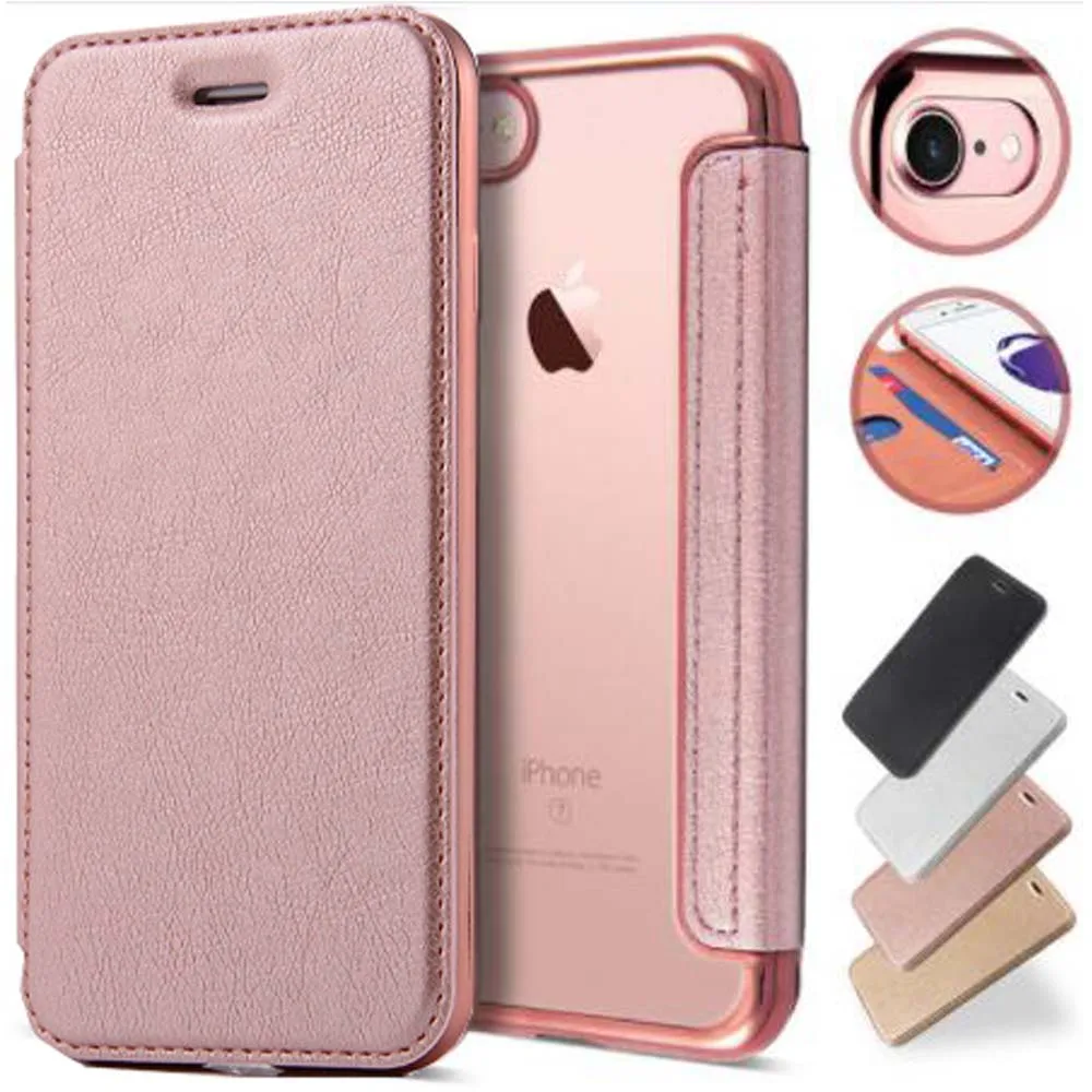 

For iPhone 12 11 Pro X XR XS Max 6 6s 7 8 Plus SE 2020 Rose Gold Plating Plate Flip Back Clear Mobile Phone 360 Full Body Cover