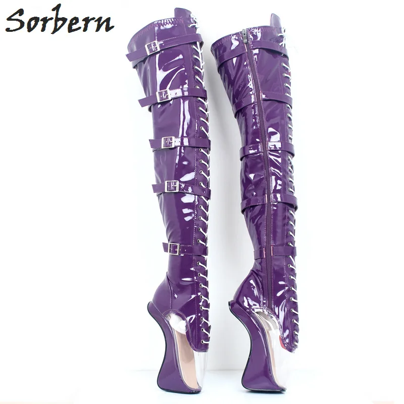 Sorbern Sexy Fetish Ballet Boots Heelless Transparent Toe Over The Knee Boots Unisex Crosss Dressing Shoes Custom Slim or Wide