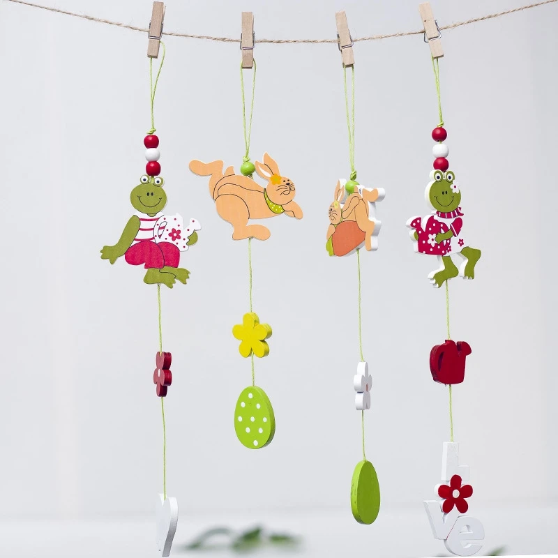 Hanging Easter Pendant Craft Decor Spring Party Home Rabbit Butterfly Eggs Flower Wooden Ornaments for | Дом и сад
