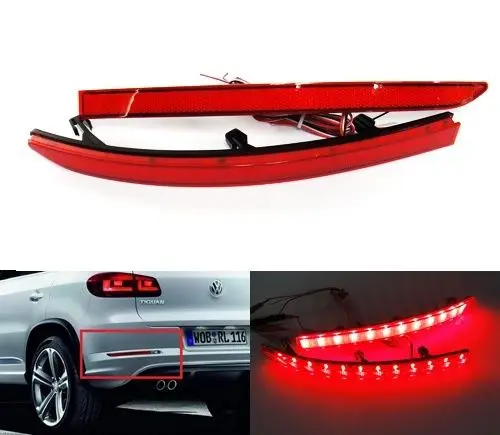 2x Red Lens Rear Bumper Reflector Tail Brake Fog Stop Turning Driving Backup Warning Lights For Volkswagen 5N Tiguan 2007-16 |