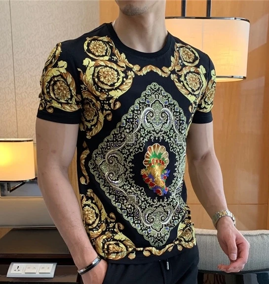 Весна 19ss Новое поступление моды Дизайнерская футболка с длинными рукавами Королевский цветочный принт футболка для роскошных мужчин хлопок брендовая одежда Топ Известный