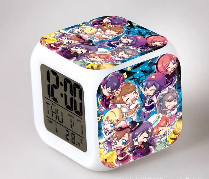 Аниме Love Live! Школьный идол проект фигурки Саат цифровой будильник с 7 меняющимися