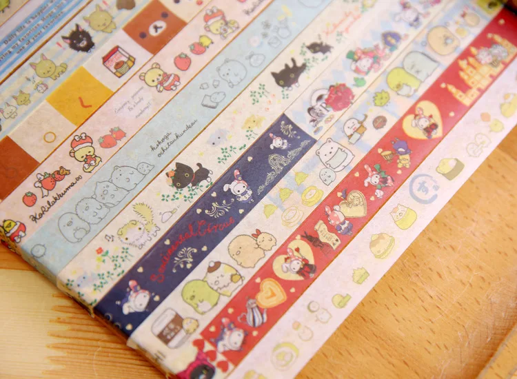 12 шт./Партия DIY бумажная клейкая лента из рисовой бумаги Rilakkuma угловая тварь декоративная клейкая лента, наклейки/школьные принадлежности 15 мм x 5 м