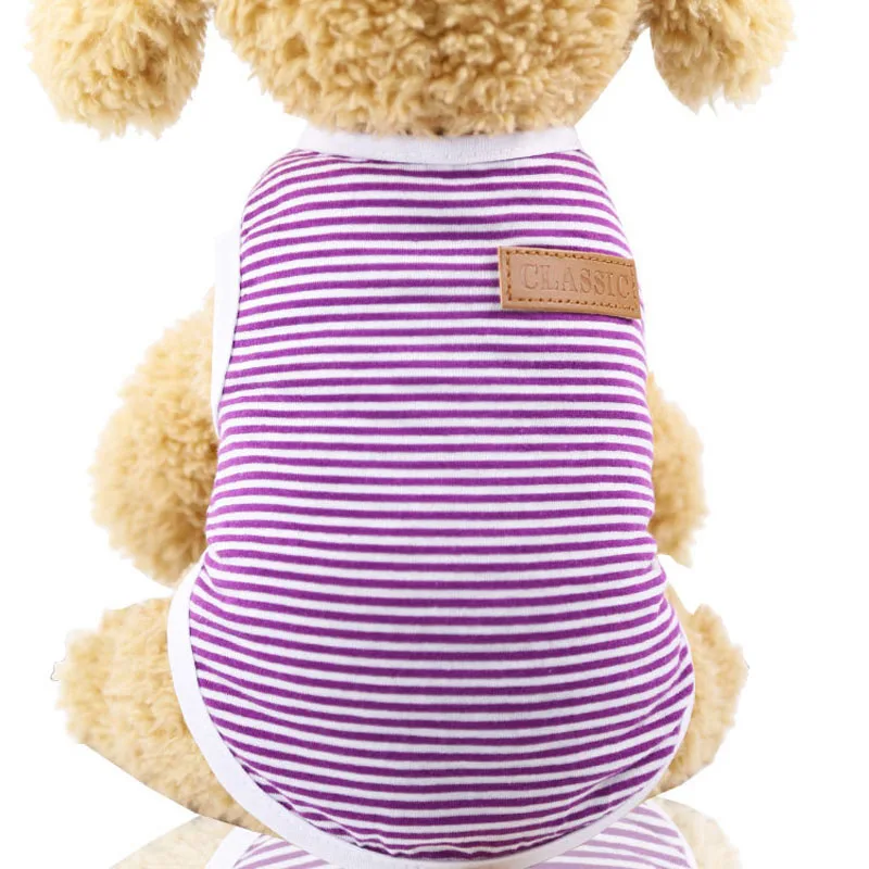purple stripe Сезон весна-лето; одежда для домашних животных, котов классический котенок одежда для кошек Полосатое платье-майка хлопка футболка рубашки для кошек, собак, других домашних животных Костюмы - Цвет: purple stripe